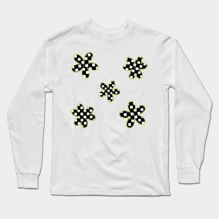 Abstract Checkerboard Flowers - Lime Green Long Sleeve T-Shirt